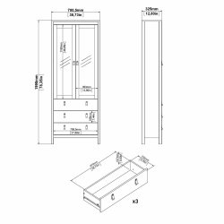  Lund vitrineskab med 2 glaslger og 3 skuffer fs i flere farver