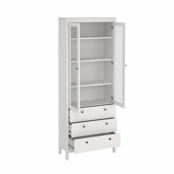  Lund vitrineskab med 2 glaslger og 3 skuffer fs i flere farver