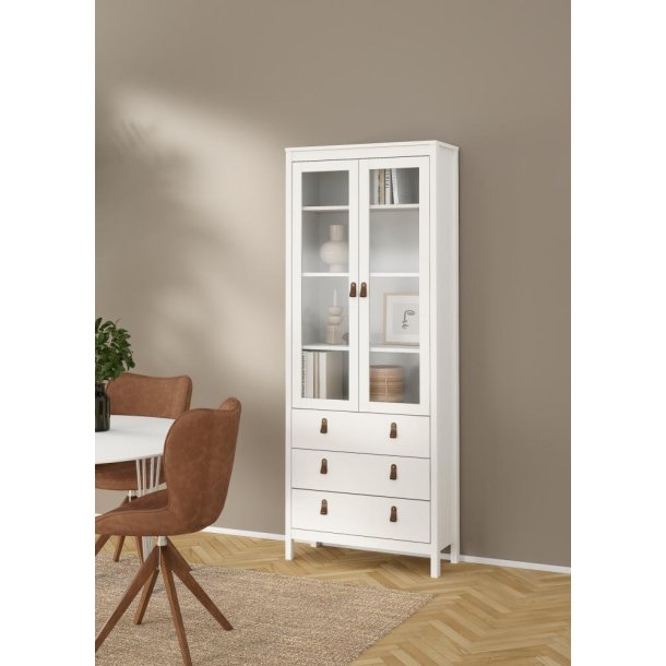  Lund vitrineskab med 2 glaslger og 3 skuffer fs i flere farver