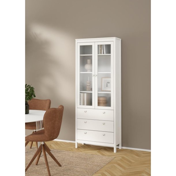  Lund vitrineskab med 2 glaslger og 3 skuffer fs i flere farver