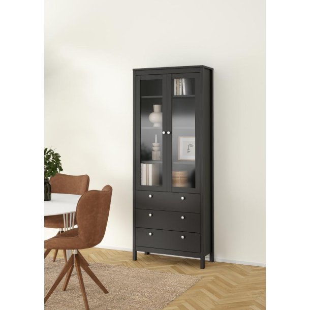  Lund vitrineskab med 2 glaslger og 3 skuffer fs i flere farver