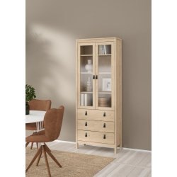  Lund vitrineskab med 2 glaslger og 3 skuffer fs i flere farver