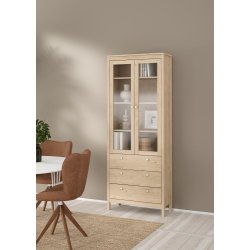  Lund vitrineskab med 2 glaslger og 3 skuffer fs i flere farver