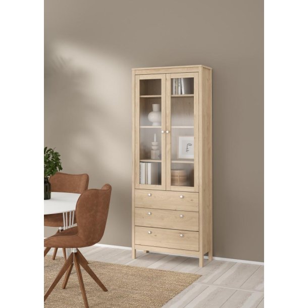  Lund vitrineskab med 2 glaslger og 3 skuffer fs i flere farver