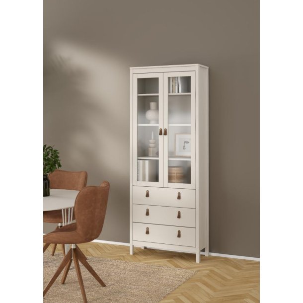  Lund vitrineskab med 2 glaslger og 3 skuffer fs i flere farver