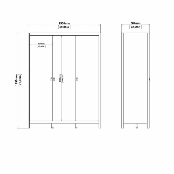 Lund garderobeskab 150 cm bred fs i flere farver
