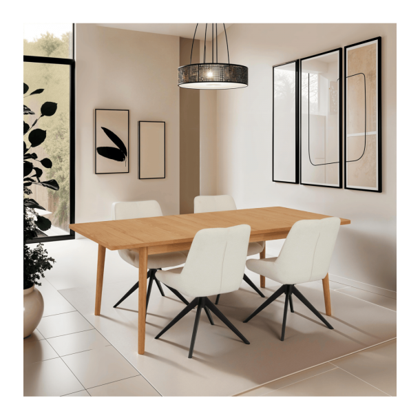 Tsinge spisebord i naturolieret ege finr 200(300) x 100 cm med tillgsplader