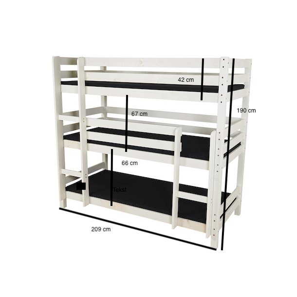  3 etage, kjeseng hvidpigmenteret, 70 cm bred inkl. lamelbunde