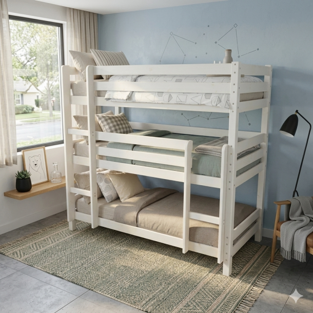  3 etage, k�jeseng hvidpigmenteret, 70 cm bred inkl. lamelbunde