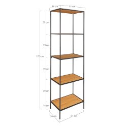 Valencia 50 cm reol i sort metalstel og med 5 hylder i ege look. 