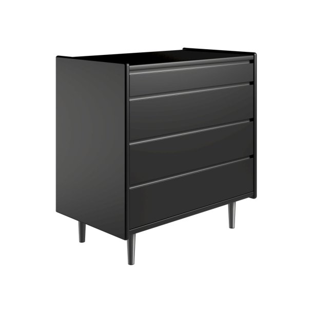 Krone kommode 80 cm bred med 4 skuffer- sort - Dansk produceret.