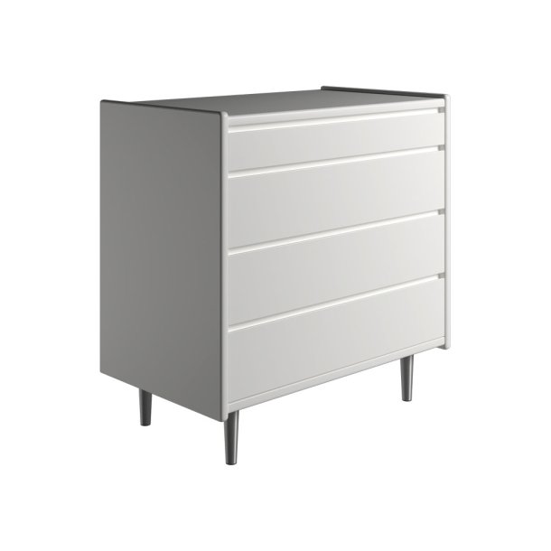 Krone kommode 80 cm bred med 4 skuffer- hvid - Dansk produceret.