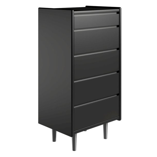 Krone kommode 50 cm bred med 5 skuffer sort lakeret - Dansk produceret.