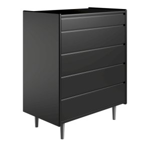 Krone 80 cm bred kommode med 5 skuffer sort lakeret - Dansk produceret.