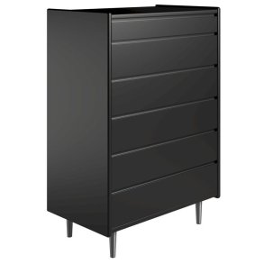 Krone 80 cm bred kommode med 6 skuffer sort lakeret - Dansk produceret.