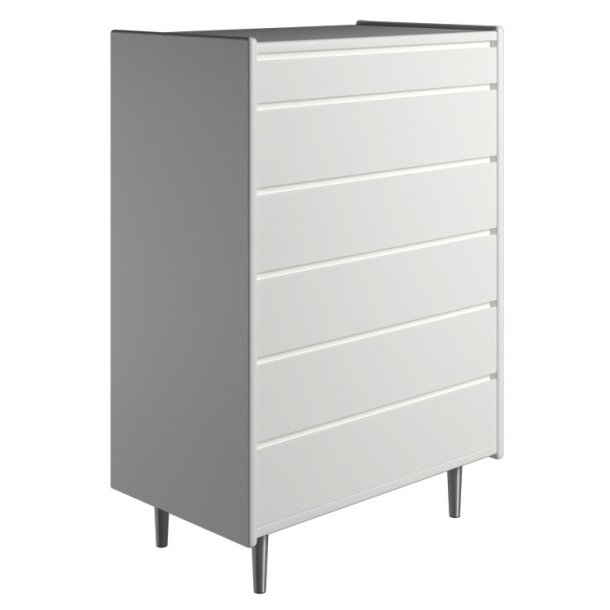 Krone 80 cm bred kommode med 6 skuffer hvid lakeret - Dansk produceret.