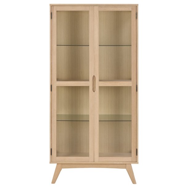 Vitrineskab, model Ambrosius 94 cm i hvidolieret egetr�sfiner med 2 glasd�re og 4 hylder.