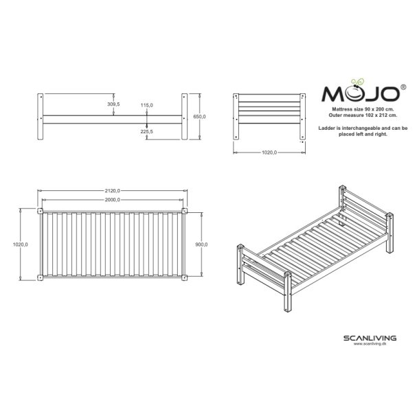 Basis seng 90 x 200 cm, hvid, 25 rs garanti, Scanliving Premium
