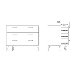 Cup kommode 98,7cm bred, matsort med 3 skuffer