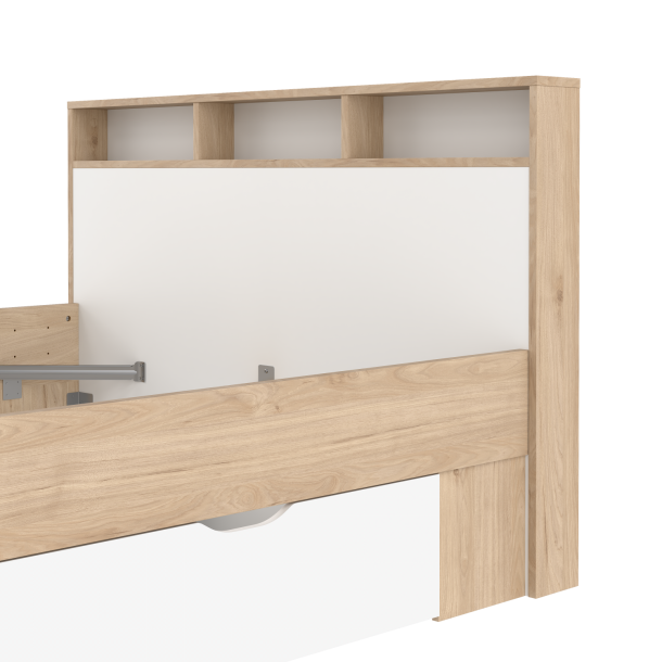 Estate dobbeltseng 140 x 190 cm i hvid egelook m hovedg�rde og opbevaring 