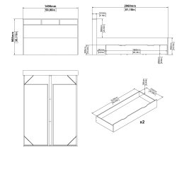 Estate dobbeltseng 140 x 190 cm i hvid egelook m hovedg�rde og opbevaring 