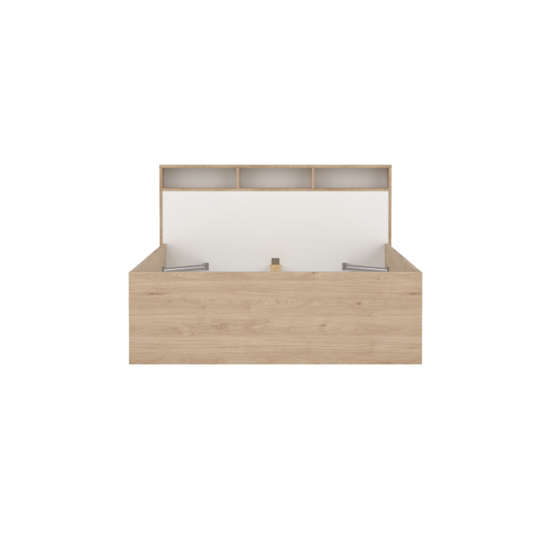 Estate dobbeltseng 140 x 190 cm i hvid egelook m hovedg�rde og opbevaring 