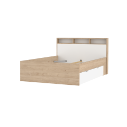 Estate dobbeltseng 140 x 190 cm i hvid egelook m hovedg�rde og opbevaring 