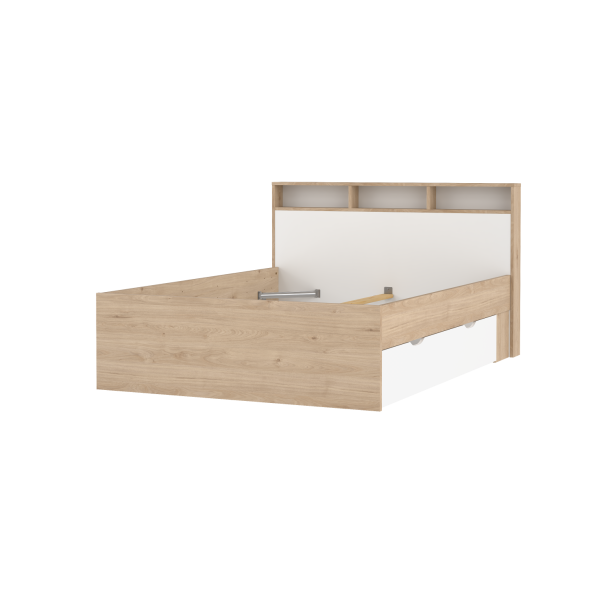 Estate dobbeltseng 140 x 190 cm i hvid egelook m hovedg�rde og opbevaring 