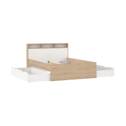 Estate dobbeltseng 140 x 190 cm i hvid egelook m hovedg�rde og opbevaring 