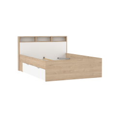 Estate dobbeltseng 140 x 190 cm i hvid egelook m hovedg�rde og opbevaring 