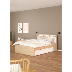 Estate dobbeltseng 140 x 190 cm i hvid egelook m hovedg�rde og opbevaring 