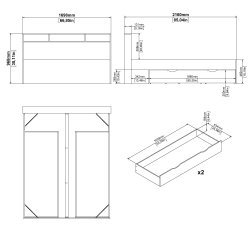 Estate dobbeltseng 160 x 200 cm i hvid egelook m hovedg�rde og opbevaring 