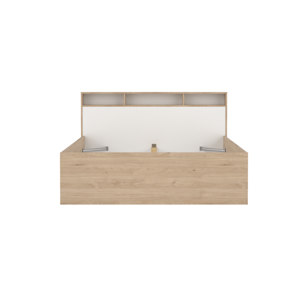 Estate dobbeltseng 160 x 200 cm i hvid egelook m hovedg�rde og opbevaring 