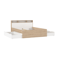 Estate dobbeltseng 160 x 200 cm i hvid egelook m hovedg�rde og opbevaring 