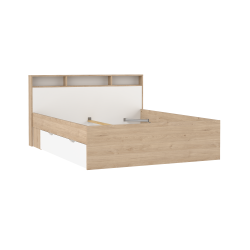 Estate dobbeltseng 160 x 200 cm i hvid egelook m hovedg�rde og opbevaring 