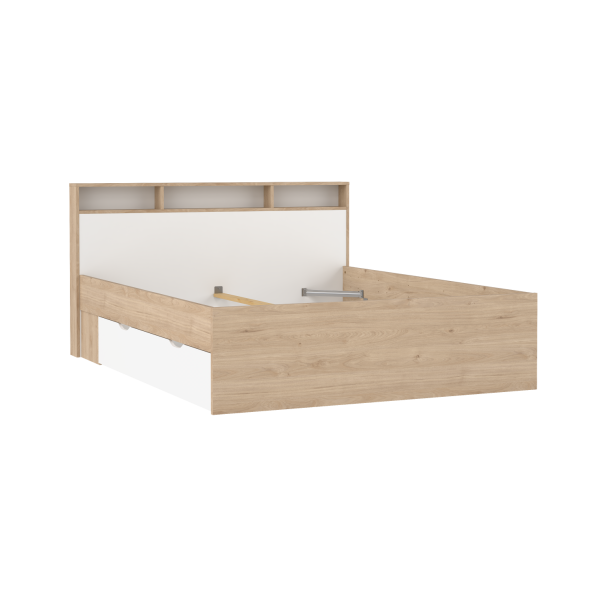 Estate dobbeltseng 160 x 200 cm i hvid egelook m hovedg�rde og opbevaring 