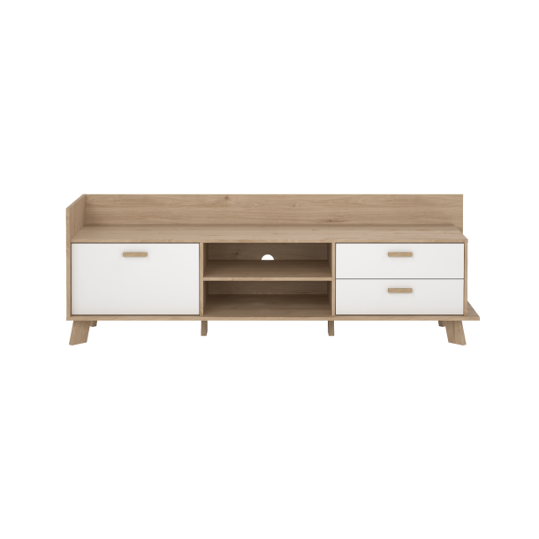 Estate TV bord i hvid egelook 182 cm med 2 skuffer og 1 lge