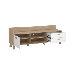 Estate TV bord i hvid egelook 182 cm med 2 skuffer og 1 lge