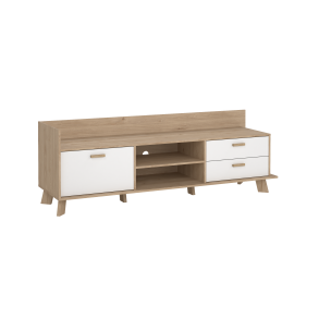 Estate TV bord i hvid egelook 182 cm med 2 skuffer og 1 lge