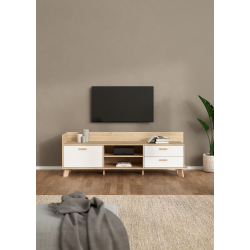 Estate TV bord i hvid egelook 182 cm med 2 skuffer og 1 lge