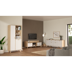 Estate vitrineskab i hvid egelook 188 x 89 cm med justerbare hylder 