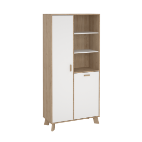 Estate vitrineskab i hvid egelook 188 x 89 cm med justerbare hylder 