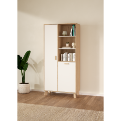 Estate vitrineskab i hvid egelook 188 x 89 cm med justerbare hylder 