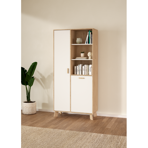 Estate vitrineskab i hvid egelook 188 x 89 cm med justerbare hylder 