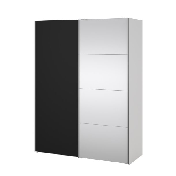 Trend 200 cm hjt graderobeskab,med 2 skydedre, matsort med spejl 150 cm bredt 