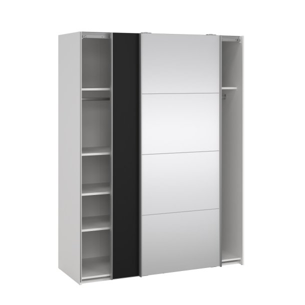 Trend 200 cm hjt graderobeskab,med 2 skydedre, matsort med spejl 150 cm bredt 