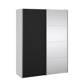 Trend 200 cm hjt graderobeskab,med 2 skydedre, matsort med spejl 150 cm bredt 