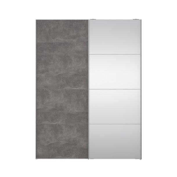 Trend 200 cm hjt graderobeskab,med 2 skydedre, beton look med spejl 150 cm bredt 