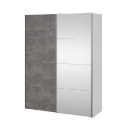 Trend 200 cm hjt graderobeskab,med 2 skydedre, beton look med spejl 150 cm bredt 