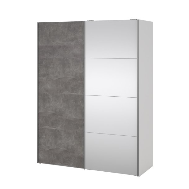 Trend 200 cm hjt graderobeskab,med 2 skydedre, beton look med spejl 150 cm bredt 